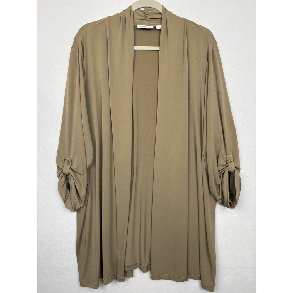 Susan Graver Cardigan Womens 3X Open Front Roll Tab Sleeve Longline Stretch